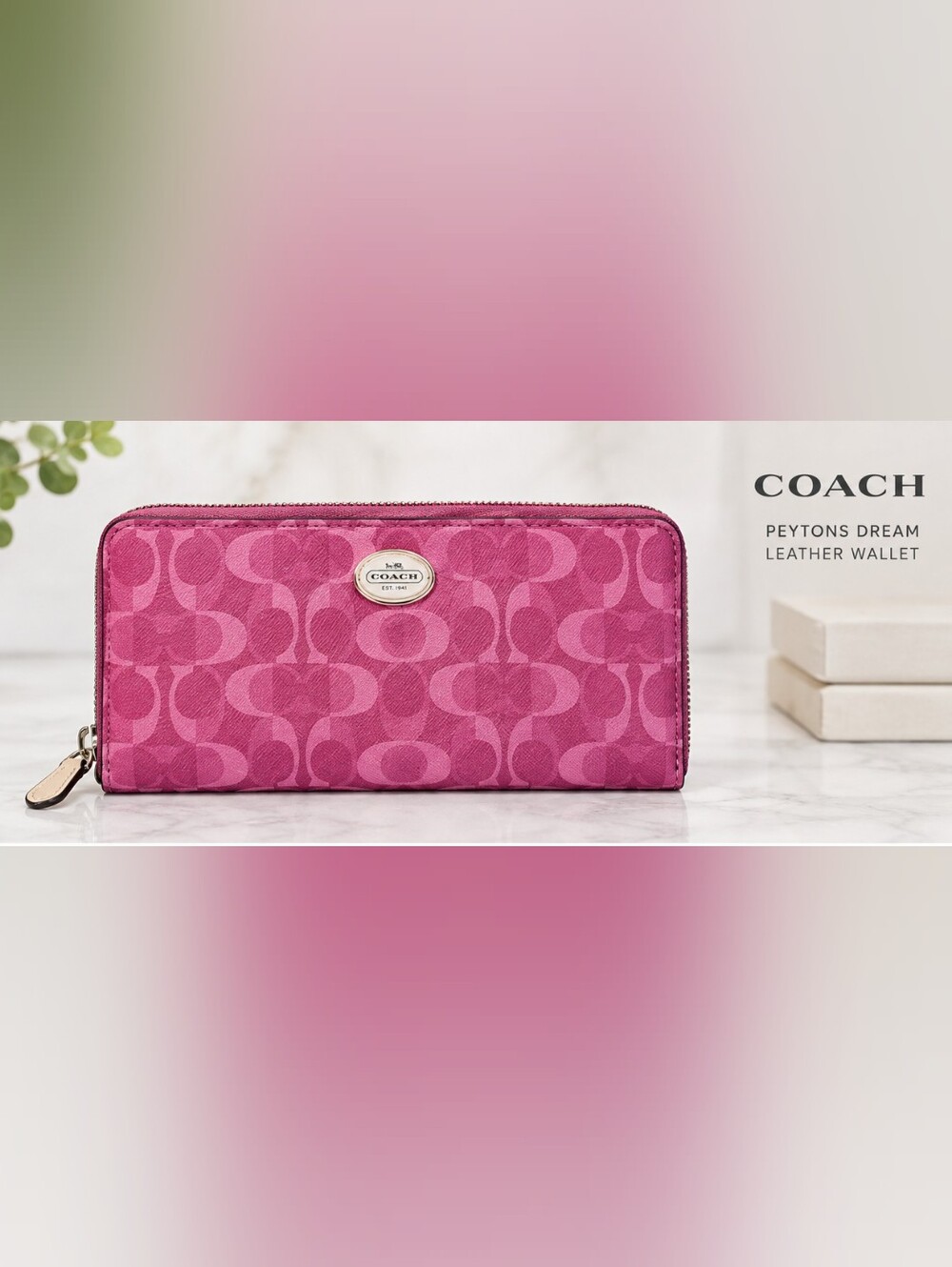 Coach Peyton Dream C Monogram Signature Zip Wallet Pink